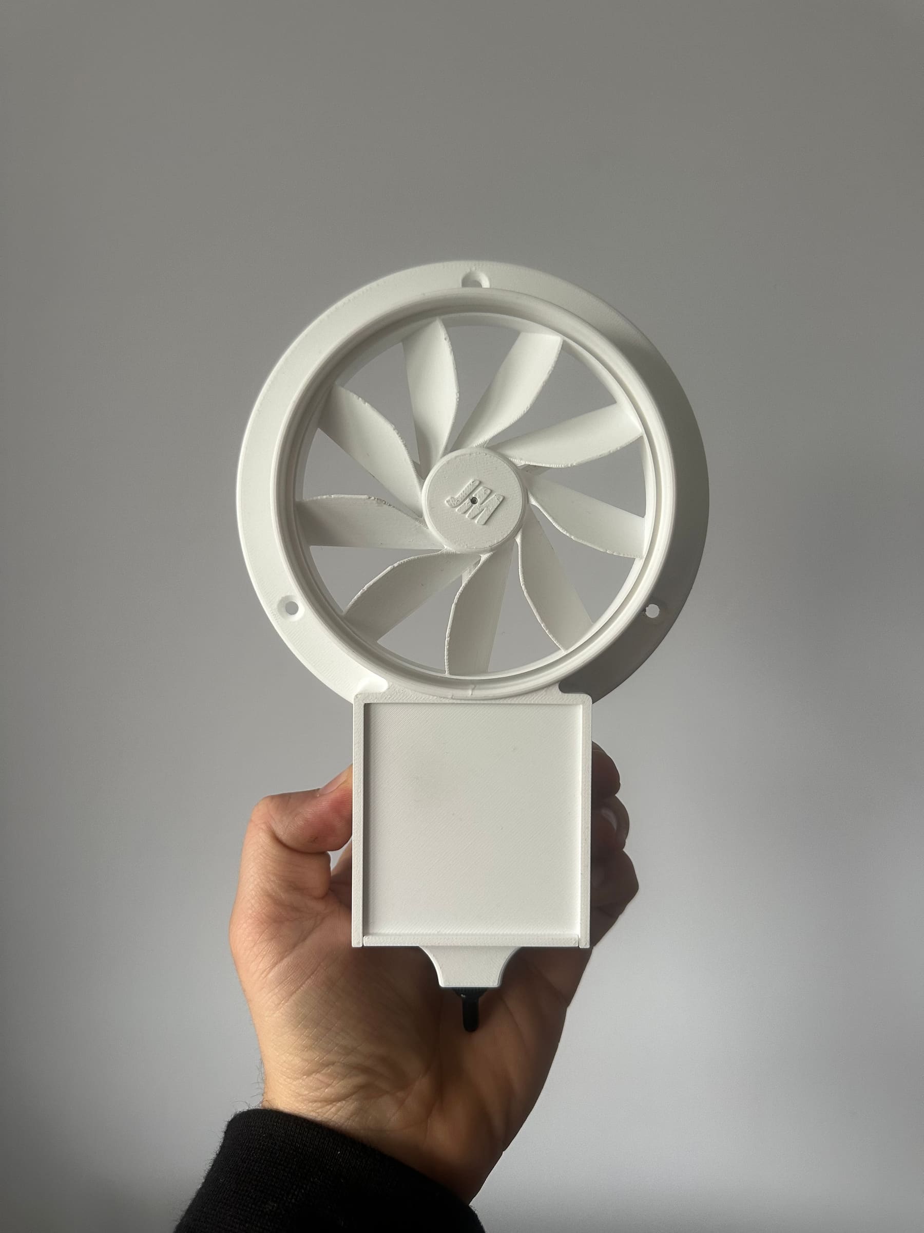 3D-printed fan part built from the CAD model