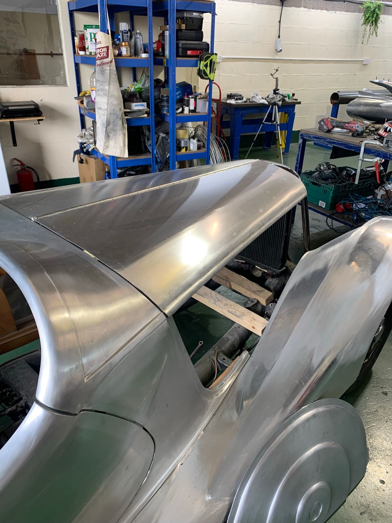 Hand-formed aluminium bodywork on a vintage roadster restoration